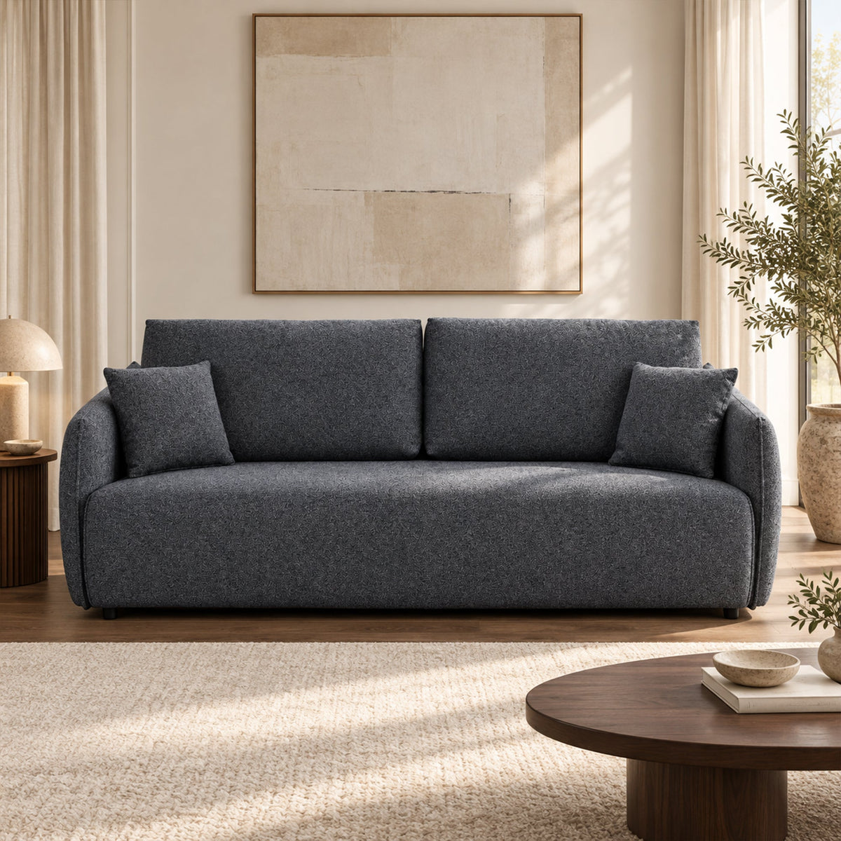 DAYLA Canapé 3 places convertible avec coffre en tissu bleu - Canapé d'angle convertible - Mobilier Deco