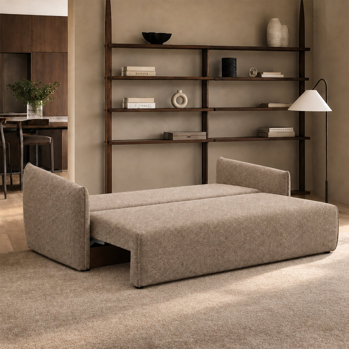 DAYLA Canapé 3 places convertible avec coffre en tissu taupe - Canapés convertibles - Mobilier Deco