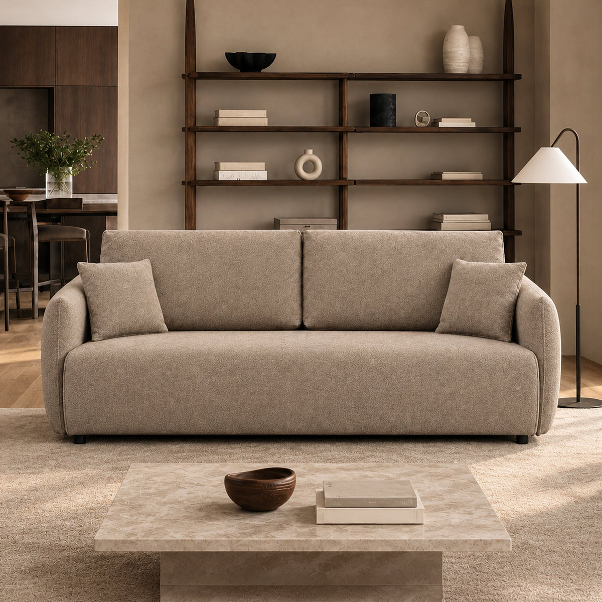 DAYLA Canapé 3 places convertible avec coffre en tissu taupe - Canapés convertibles - Mobilier Deco