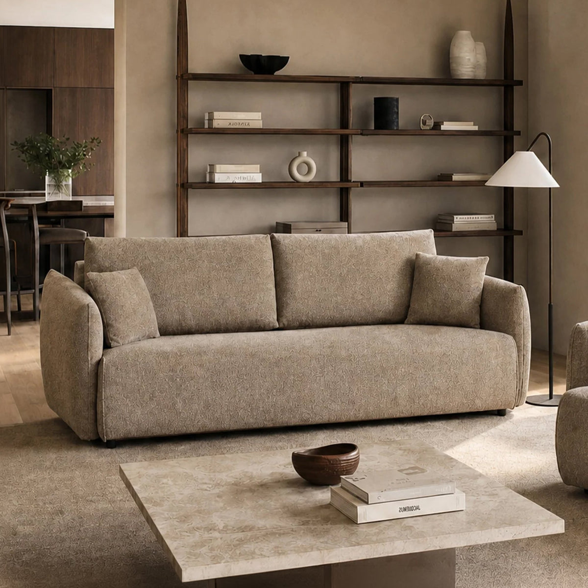DAYLA Canapé 3 places convertible avec coffre en tissu taupe - Canapés convertibles - Mobilier Deco