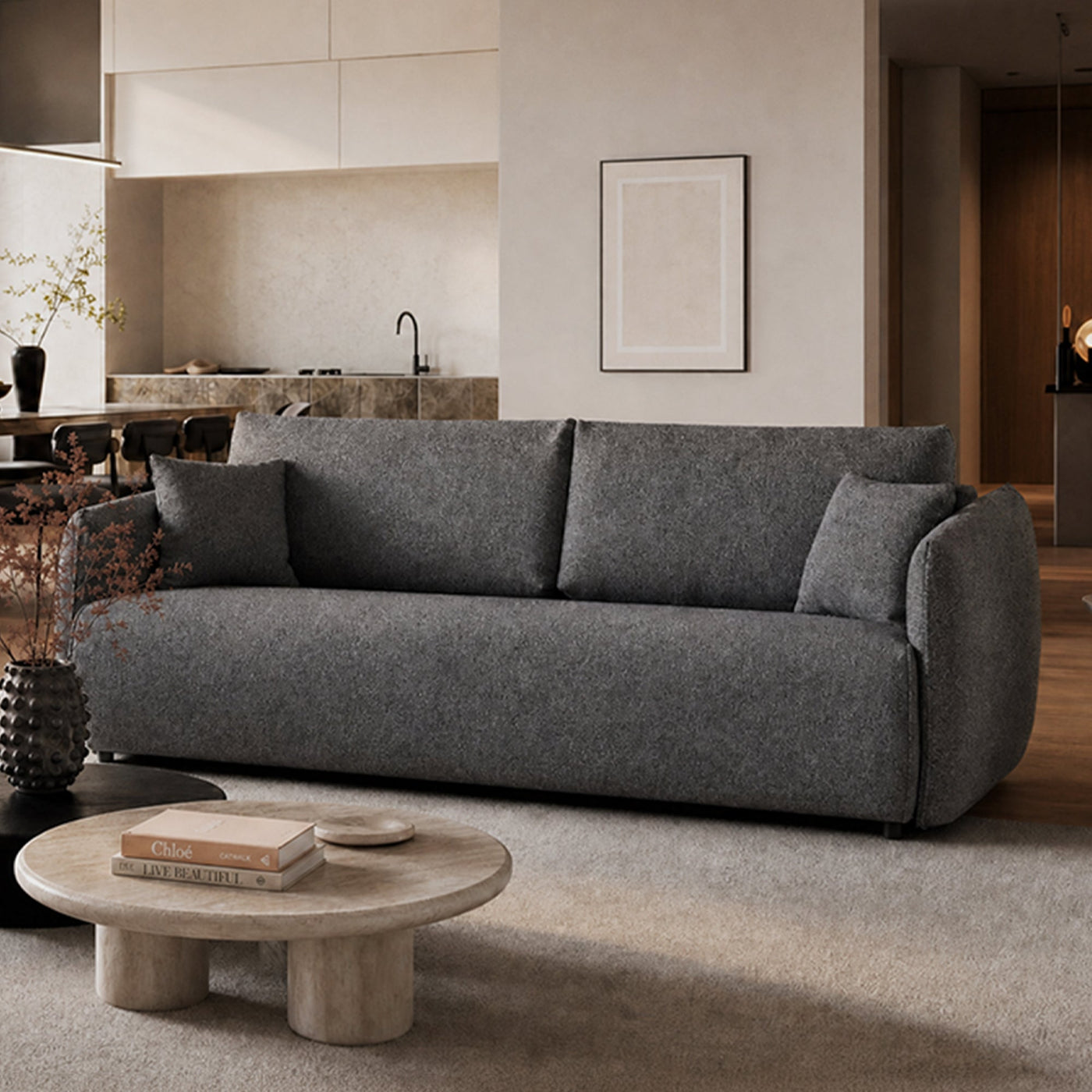 DAYLA Canapé 3 places convertible en tissu bleu - Canapé d'angle convertible - Mobilier Deco
