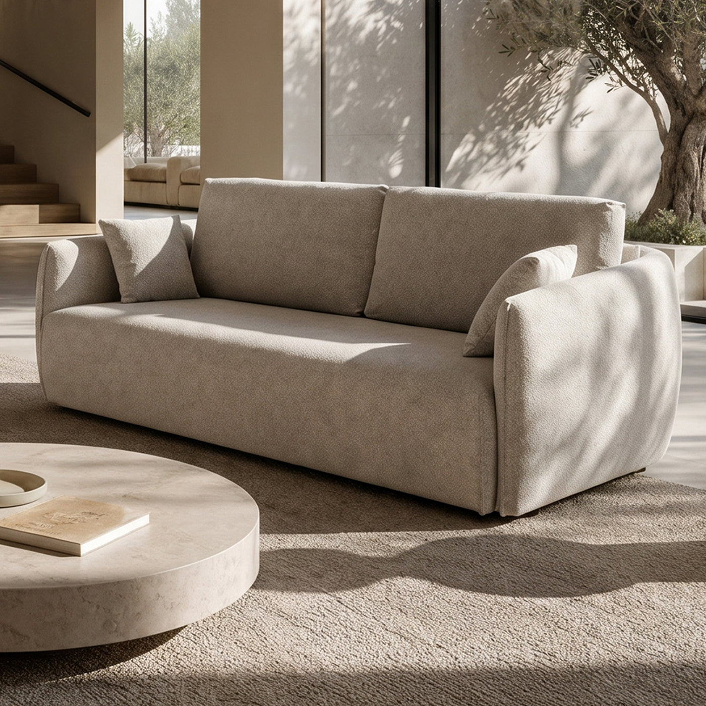 DAYLA Canapé 3 places convertible en tissu taupe - Canapés convertibles - Mobilier Deco
