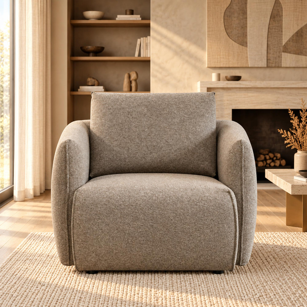 DAYLA Fauteuil en tissu taupe - Fauteuils - Mobilier Deco