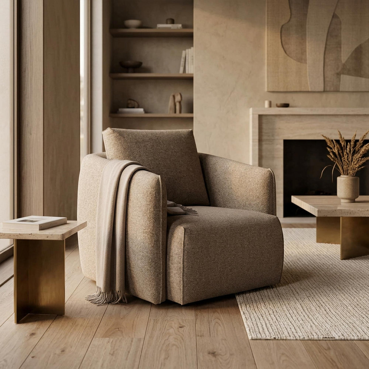 DAYLA Fauteuil en tissu taupe - Fauteuils - Mobilier Deco