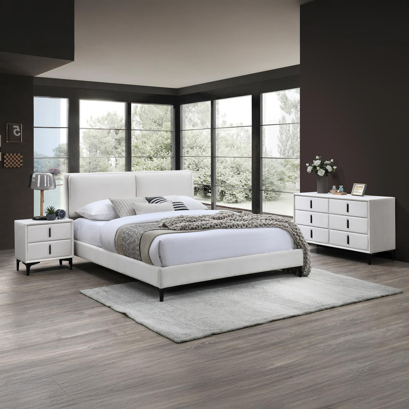 DAYNA Lit double en velours écru 140x190 cm - Lits - Mobilier Deco
