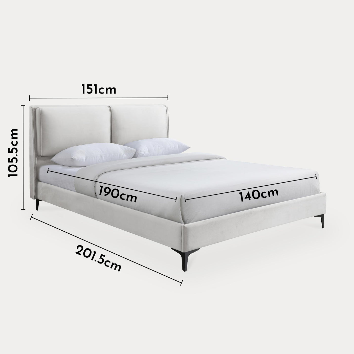 DAYNA Lit double en velours écru 140x190 cm - Lits - Mobilier Deco
