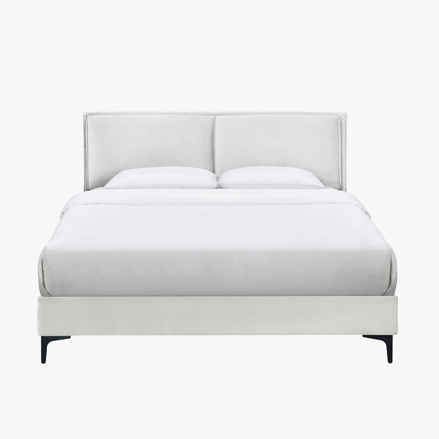 DAYNA Lit double en velours écru 140x190 cm - Lits - Mobilier Deco
