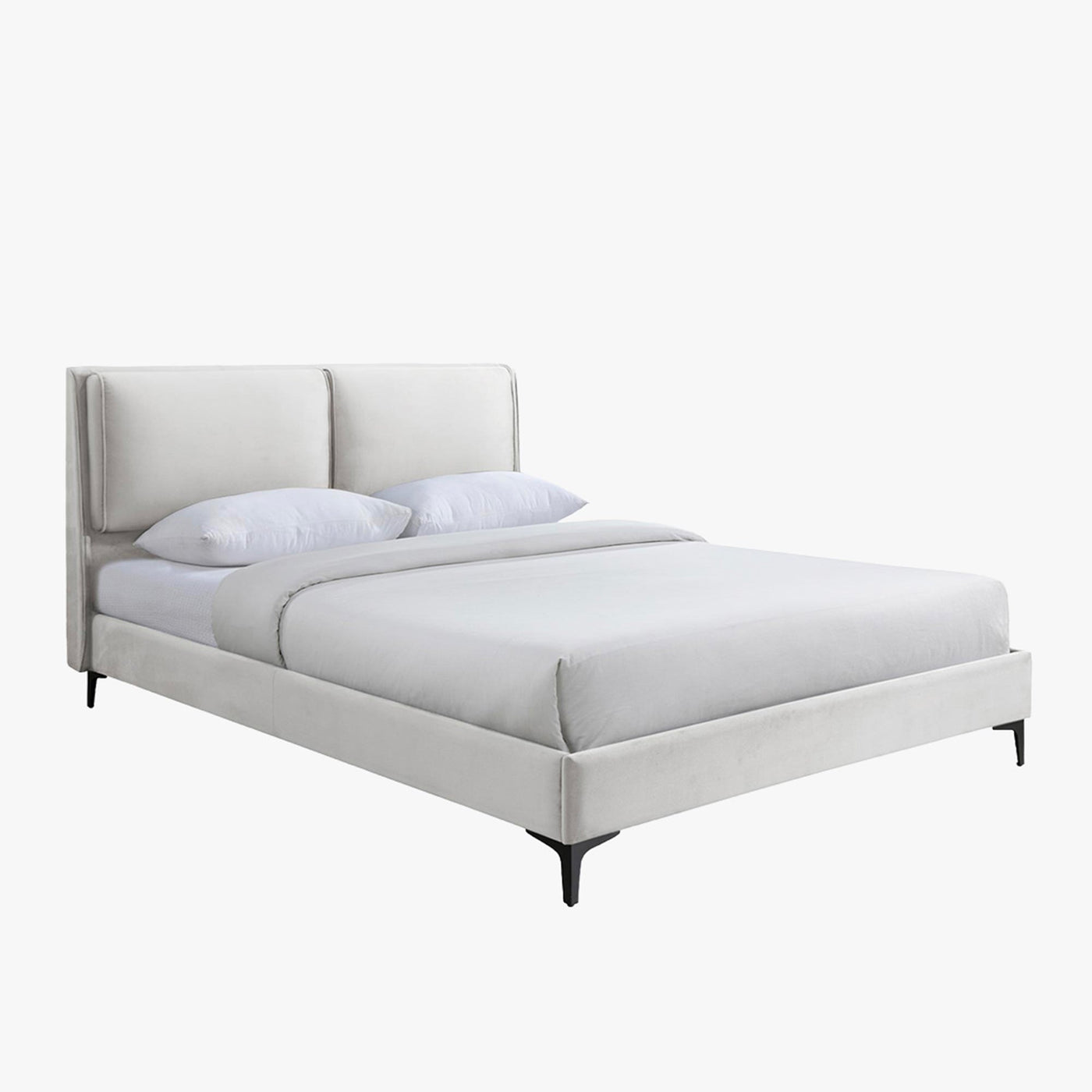 DAYNA Lit double en velours écru 140x190 cm - Lits - Mobilier Deco