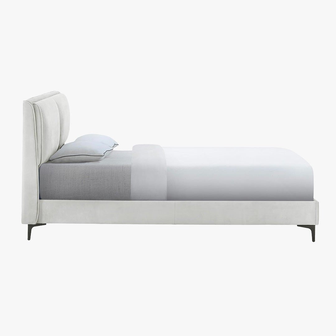 DAYNA Lit double en velours écru 140x190 cm - Lits - Mobilier Deco