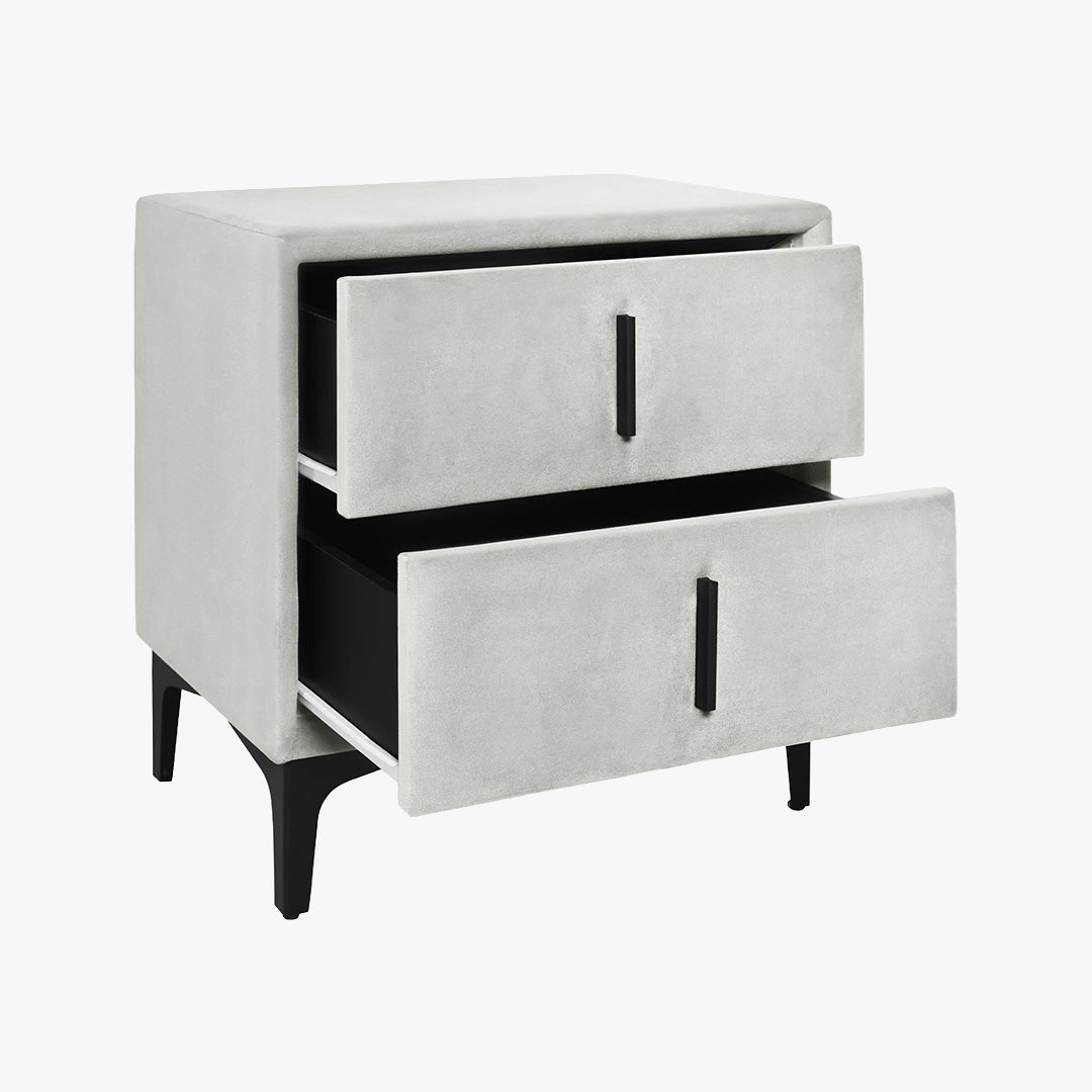 DAYNA Table de chevet 2 tiroirs en velours écru - Table de chevet - Mobilier Deco