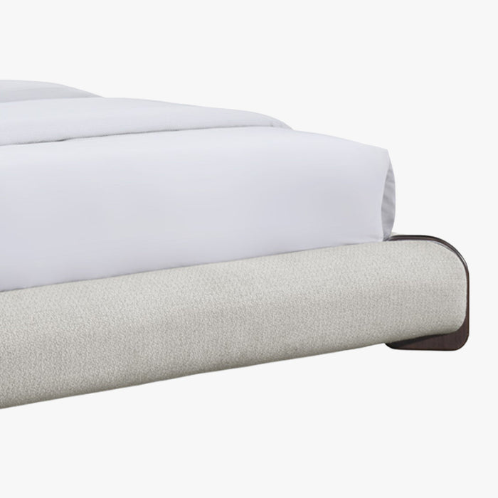 DELYA Lit double en tissu beige et bois foncé 160x200 cm