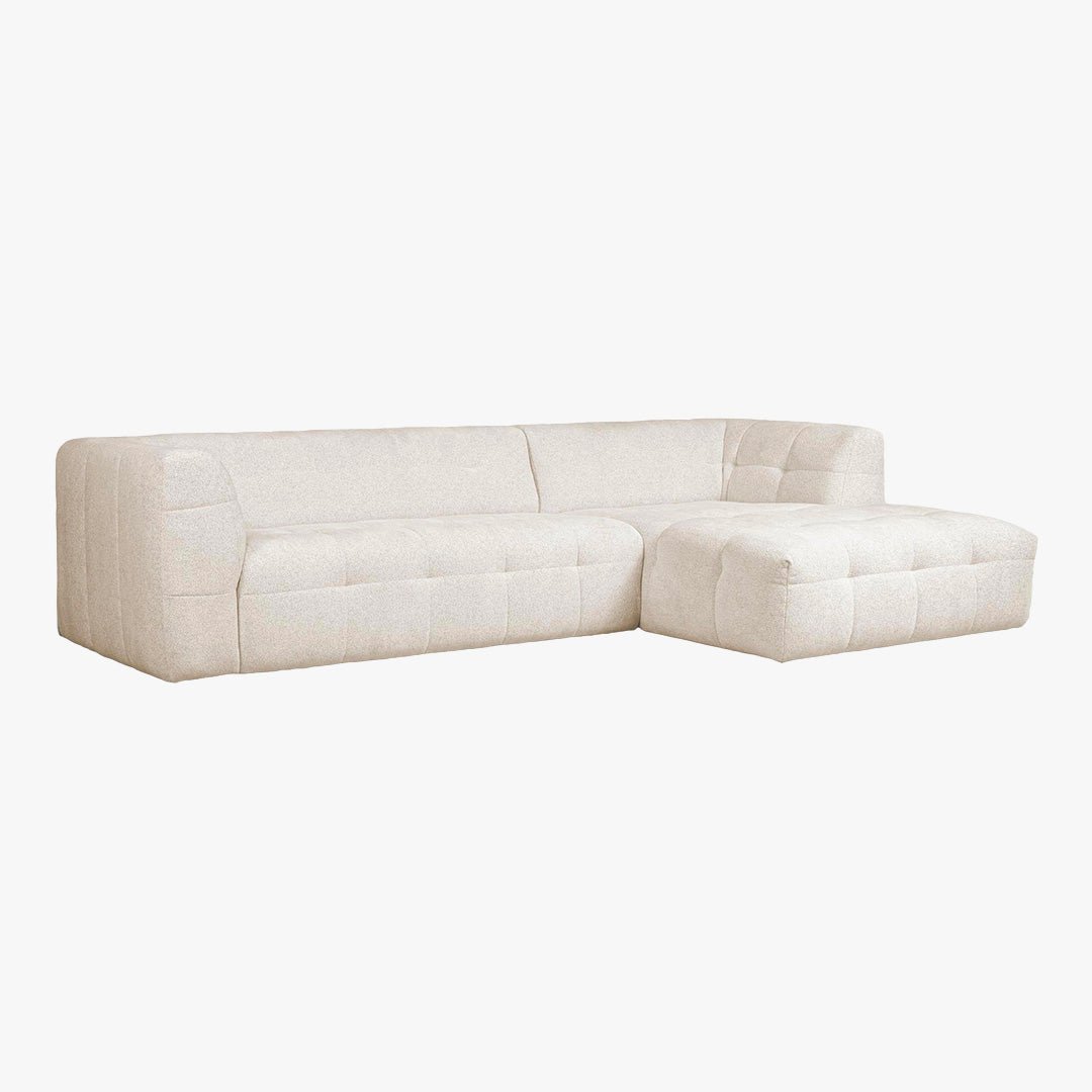 DEYNA Canapé d’angle en tissu capitonné beige - Angle droit - Canapés d'angle - Mobilier Deco