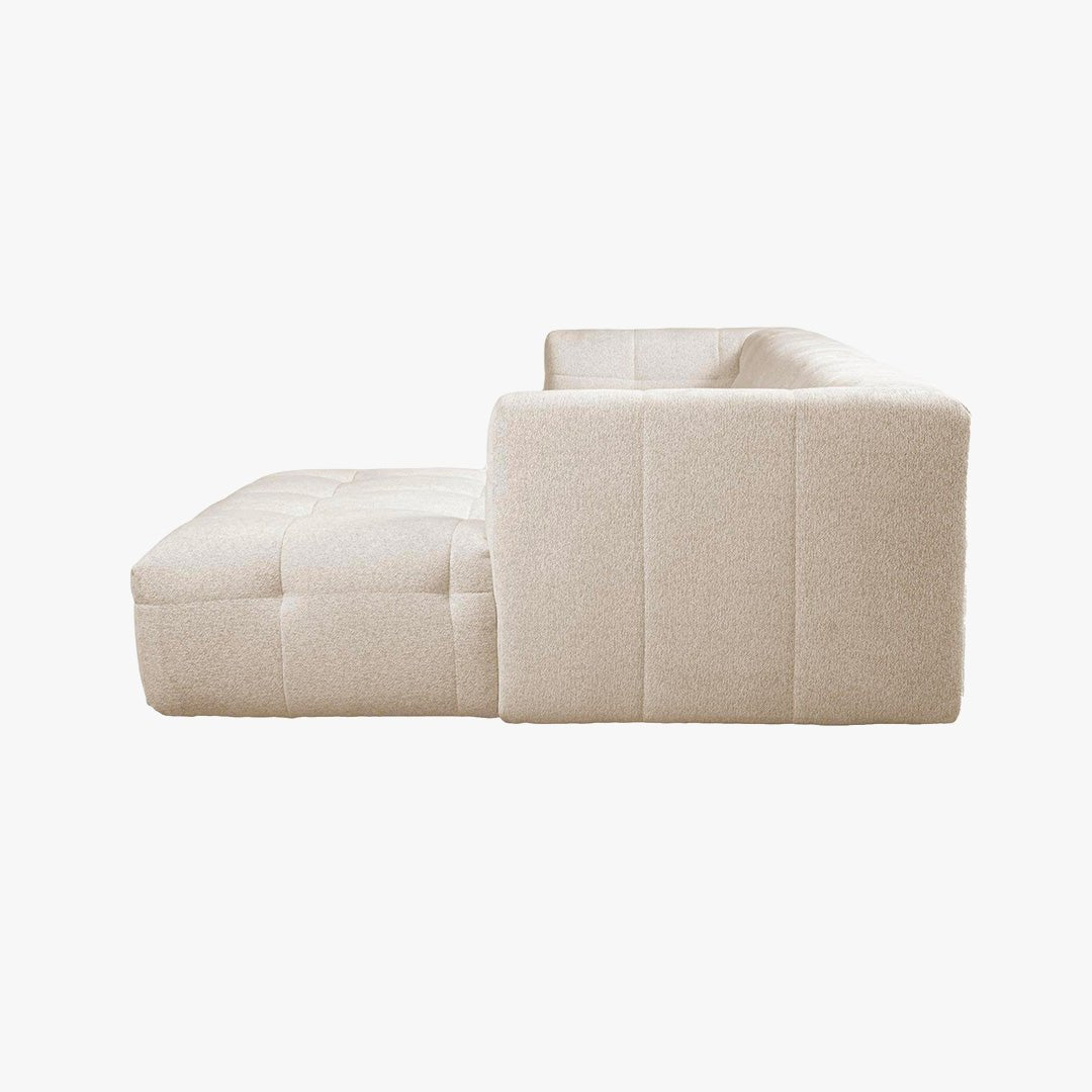 DEYNA Canapé d’angle en tissu capitonné beige - Angle droit - Canapés d'angle - Mobilier Deco
