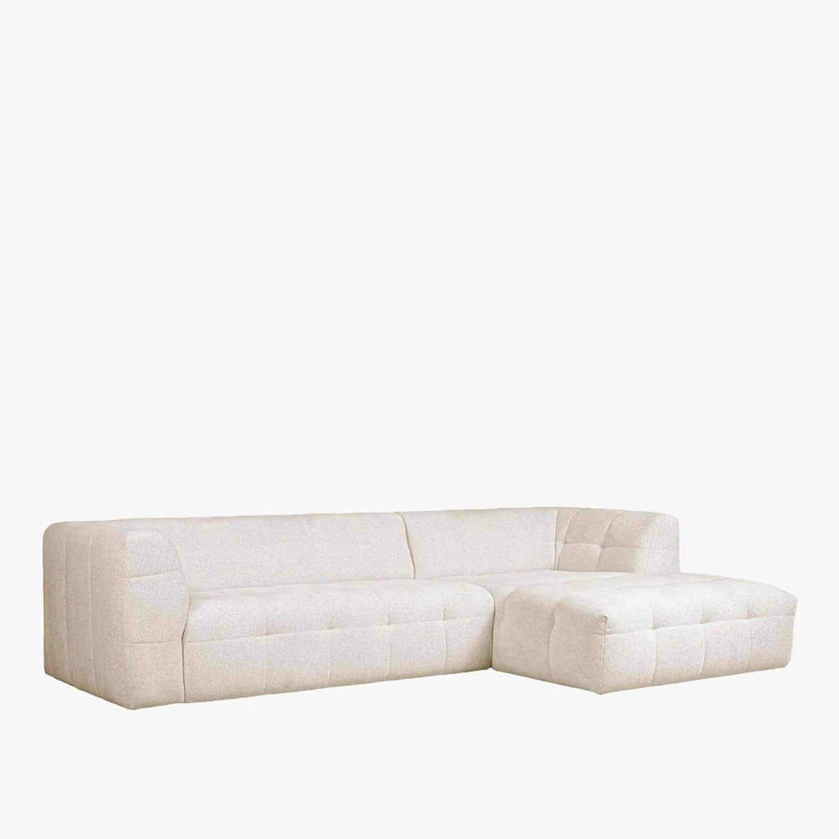 DEYNA Canapé d’angle en tissu capitonné beige - Angle droit - Canapés d'angle - Mobilier Deco