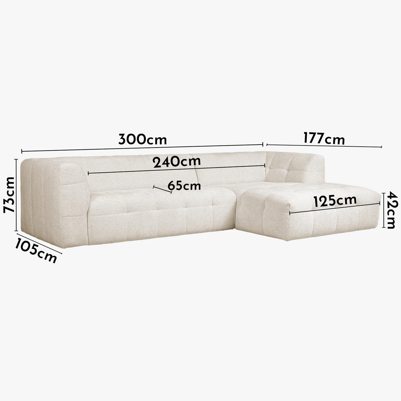 DEYNA Canapé d’angle en tissu capitonné beige - Angle droit - Canapés d'angle - Mobilier Deco