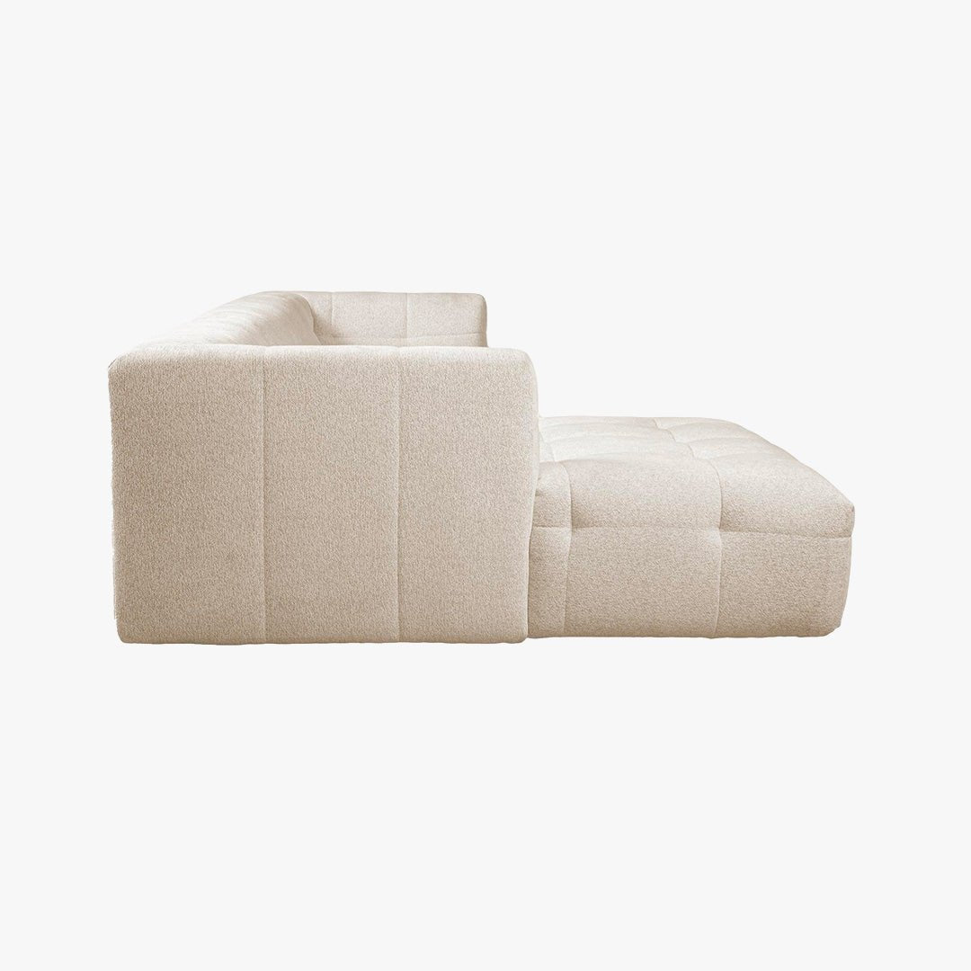 DEYNA Canapé d’angle en tissu capitonné beige - Angle gauche - Canapés d'angle - Mobilier Deco