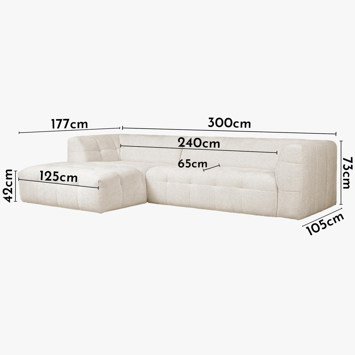 DEYNA Canapé d’angle en tissu capitonné beige - Angle gauche - Canapés d'angle - Mobilier Deco