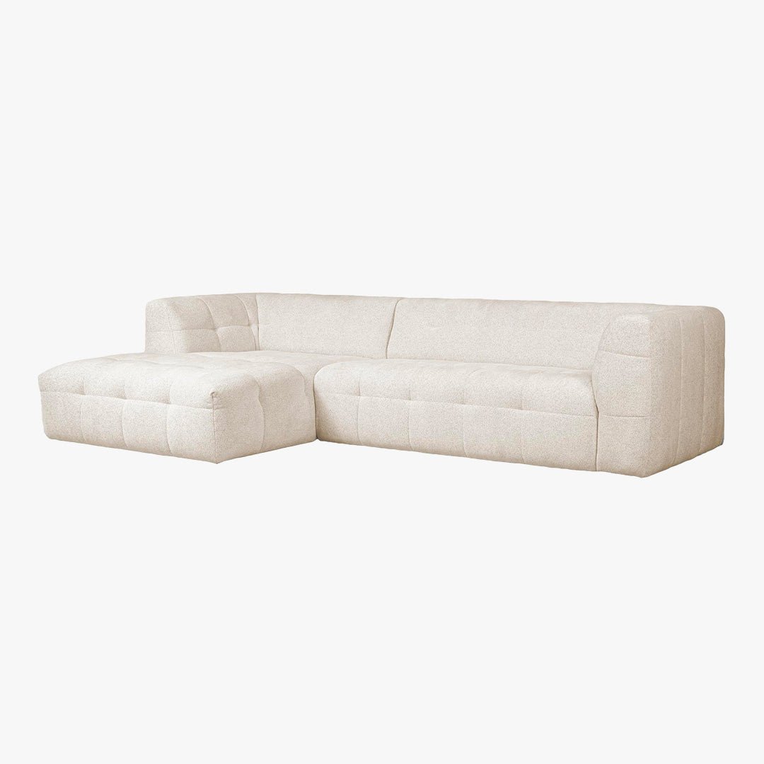 DEYNA Canapé d’angle en tissu capitonné beige - Angle gauche - Canapés d'angle - Mobilier Deco
