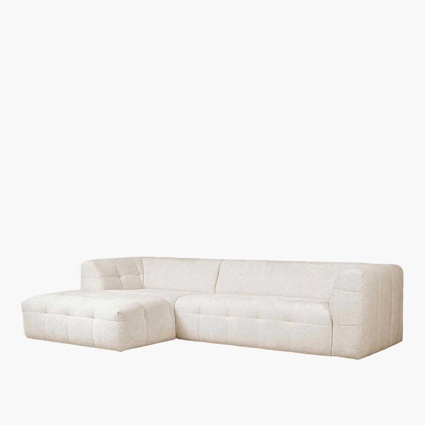 DEYNA Canapé d’angle en tissu capitonné beige - Angle gauche - Canapés d'angle - Mobilier Deco