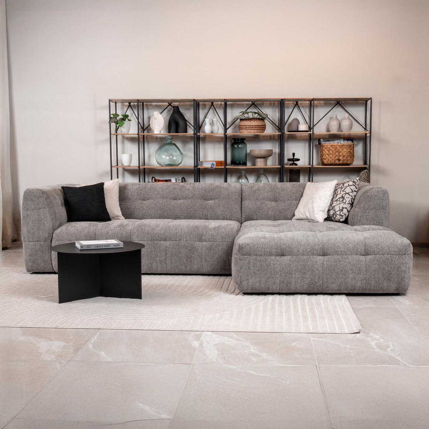 DEYNA Canapé d’angle en tissu capitonné gris foncé - Angle droit - Canapés d'angle - Mobilier Deco