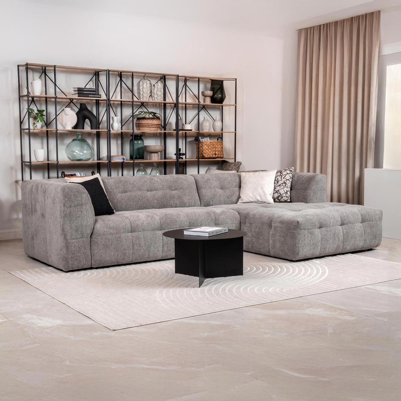 DEYNA Canapé d’angle en tissu capitonné gris foncé - Angle droit - Canapés d'angle - Mobilier Deco