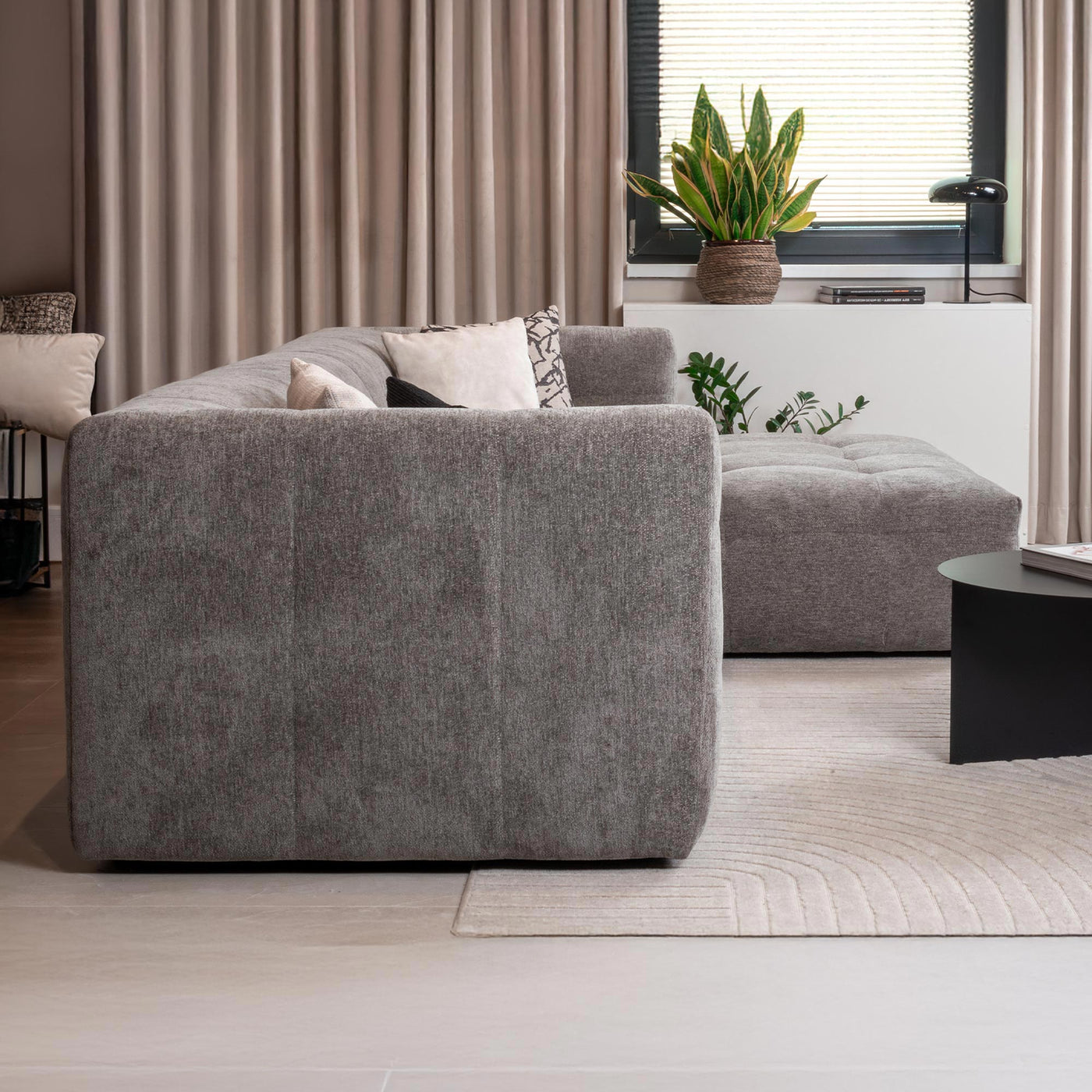 DEYNA Canapé d’angle en tissu capitonné gris foncé - Angle droit - Canapés d'angle - Mobilier Deco