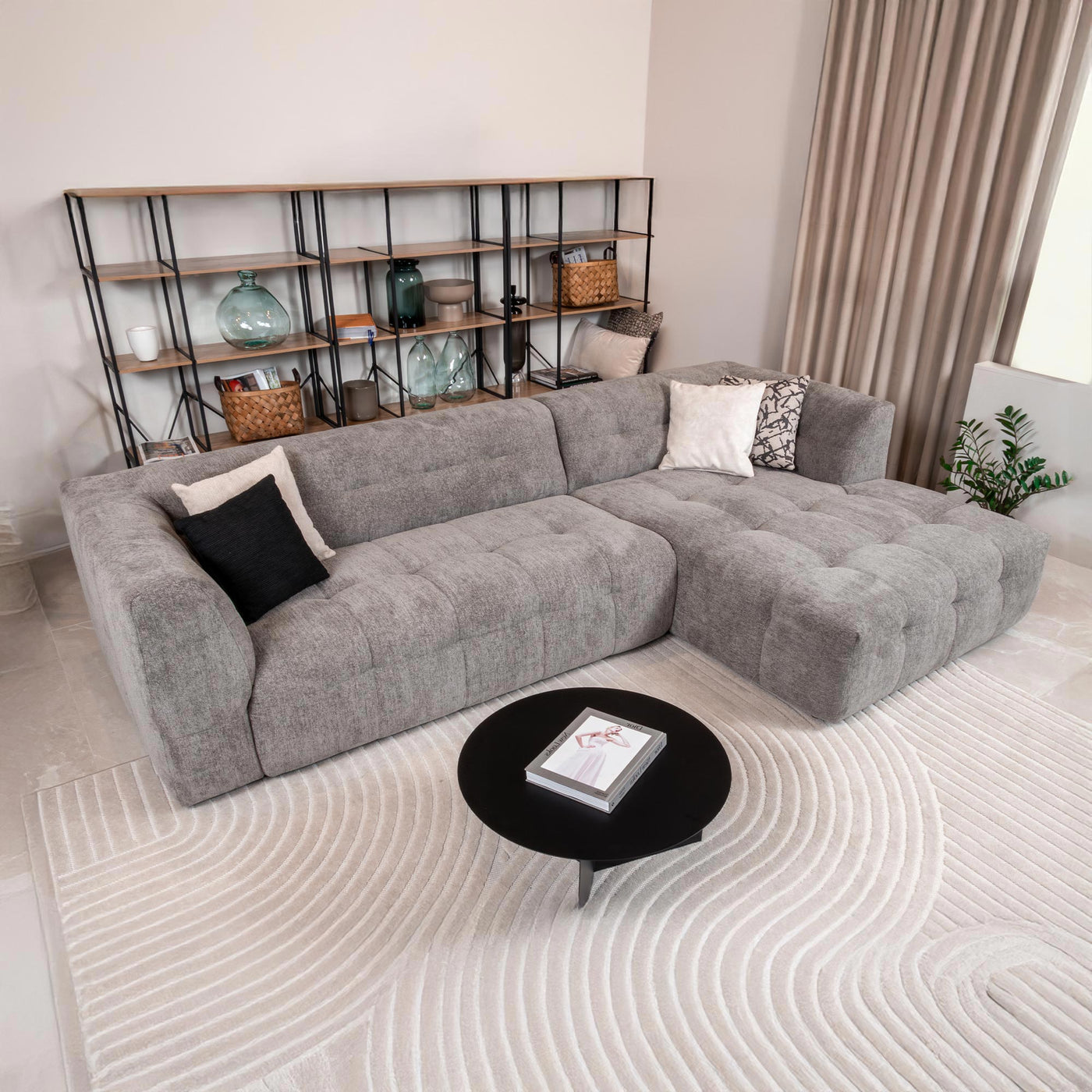 DEYNA Canapé d’angle en tissu capitonné gris foncé - Angle droit - Canapés d'angle - Mobilier Deco