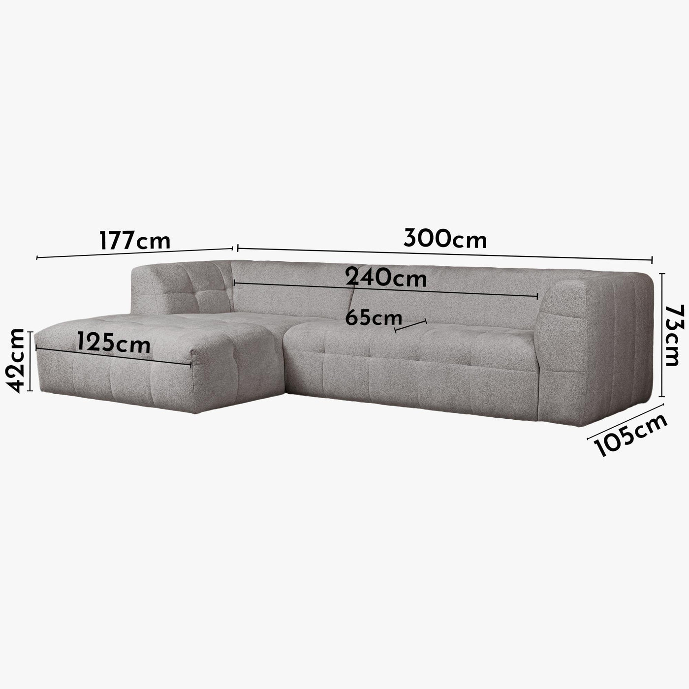 DEYNA Canapé d’angle en tissu capitonné gris foncé - Angle gauche - Canapés d'angle - Mobilier Deco
