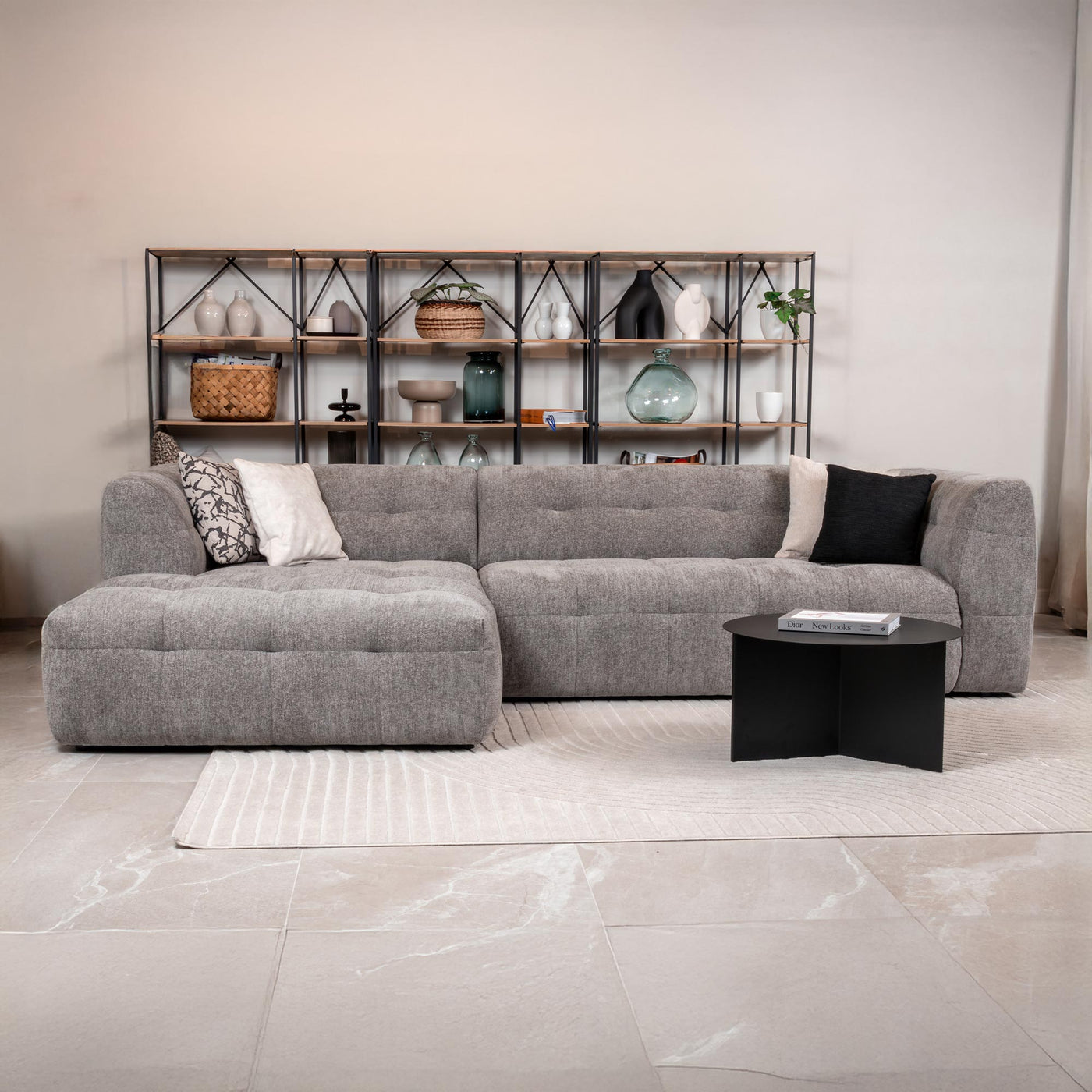 DEYNA Canapé d’angle en tissu capitonné gris foncé - Angle gauche - Canapés d'angle - Mobilier Deco