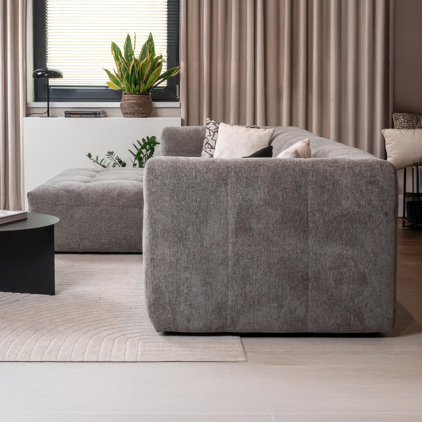 DEYNA Canapé d’angle en tissu capitonné gris foncé - Angle gauche - Canapés d'angle - Mobilier Deco