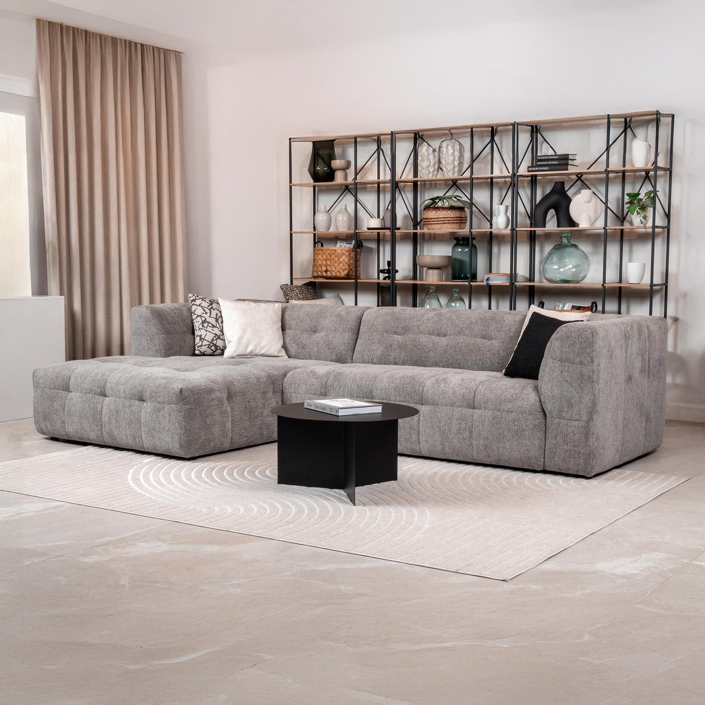 DEYNA Canapé d’angle en tissu capitonné gris foncé - Angle gauche - Canapés d'angle - Mobilier Deco