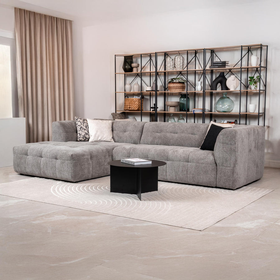DEYNA Canapé d’angle en tissu capitonné gris foncé - Angle gauche — aperçu vidéo