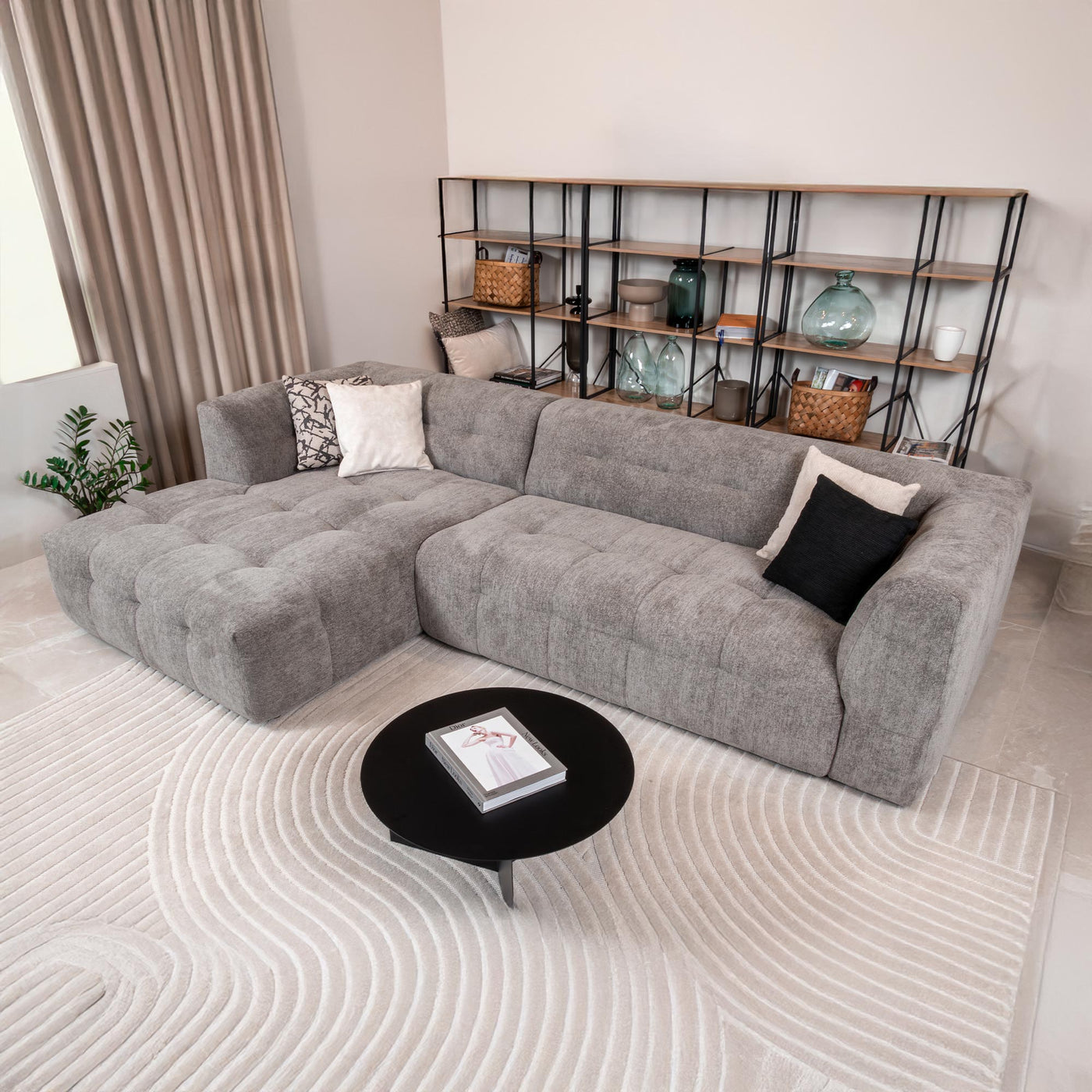DEYNA Canapé d’angle en tissu capitonné gris foncé - Angle gauche - Canapés d'angle - Mobilier Deco