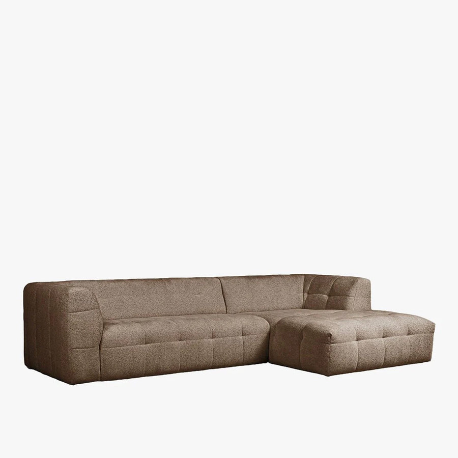 DEYNA Canapé d’angle en tissu capitonné taupe - Angle droit — aperçu vidéo