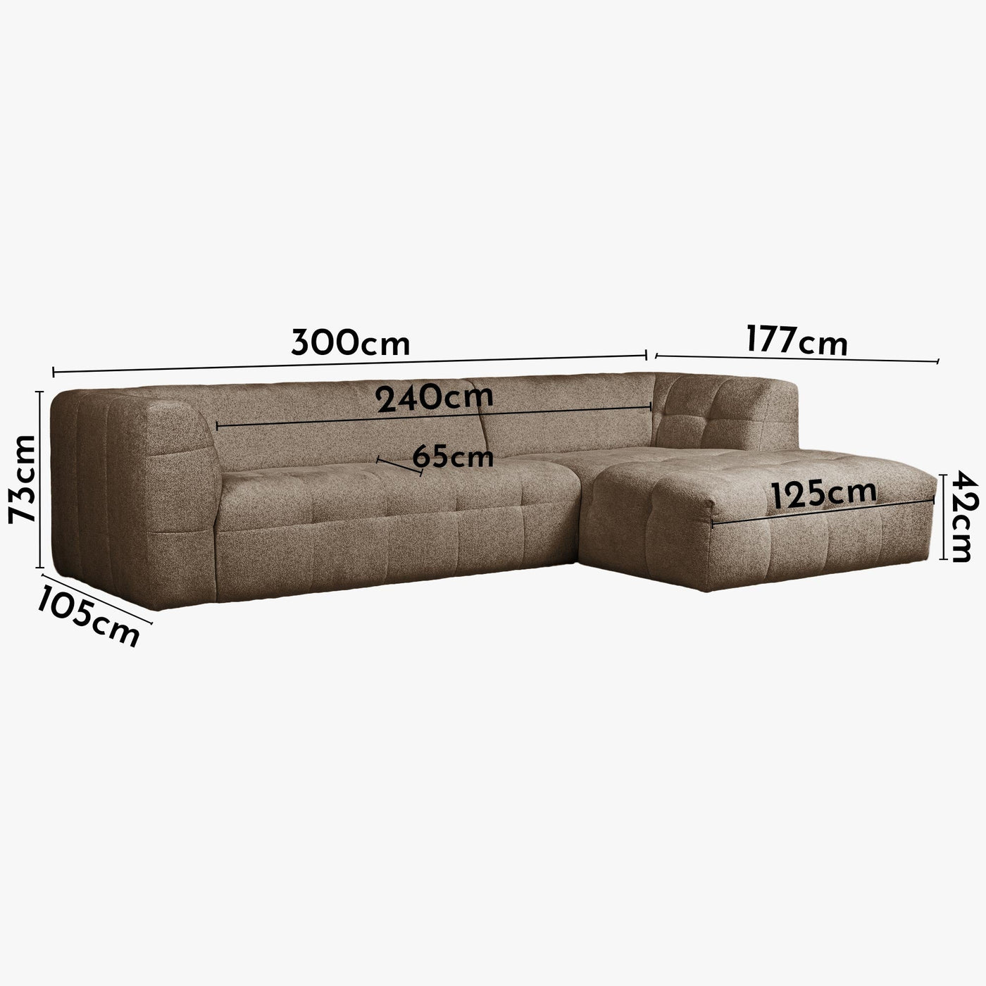 DEYNA Canapé d’angle en tissu capitonné taupe - Angle droit - Canapés d'angle - Mobilier Deco