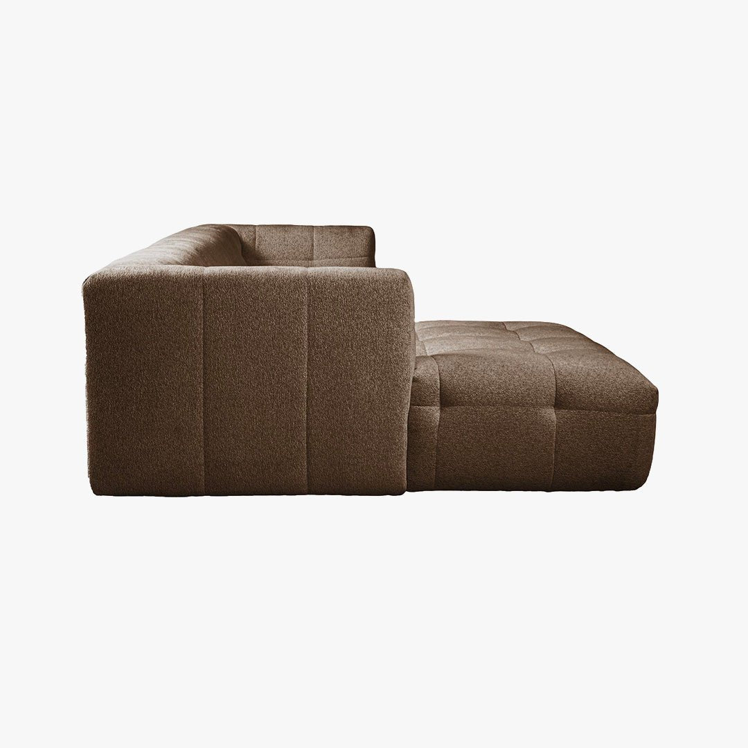 DEYNA Canapé d’angle en tissu capitonné taupe - Angle gauche - Canapés d'angle - Mobilier Deco