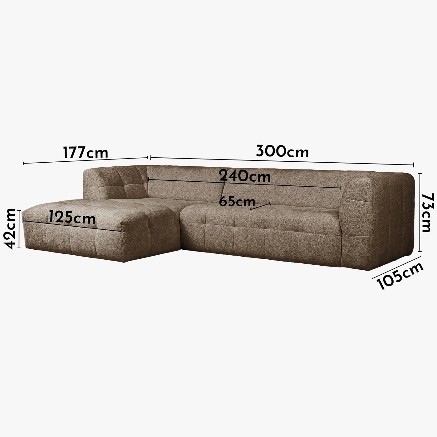 DEYNA Canapé d’angle en tissu capitonné taupe - Angle gauche - Canapés d'angle - Mobilier Deco