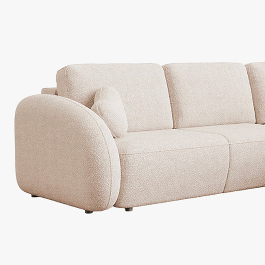 DJENA Canapé d'angle convertible avec coffre en tissu bouclette beige - Angle droit — aperçu vidéo