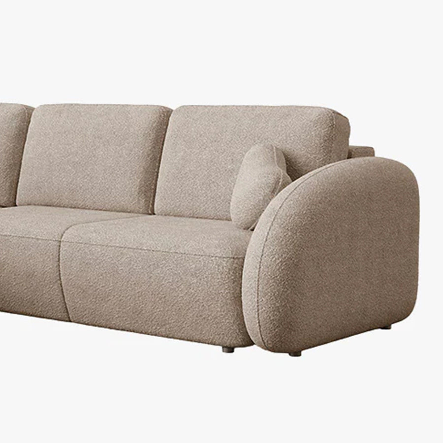 DJENA Canapé d'angle convertible avec coffre en tissu bouclette taupe - Angle gauche — aperçu vidéo
