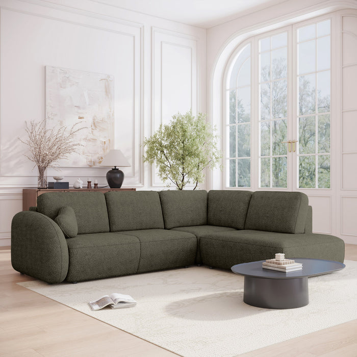 DJENA Canapé d'angle convertible avec coffre en tissu bouclette vert - Angle droit