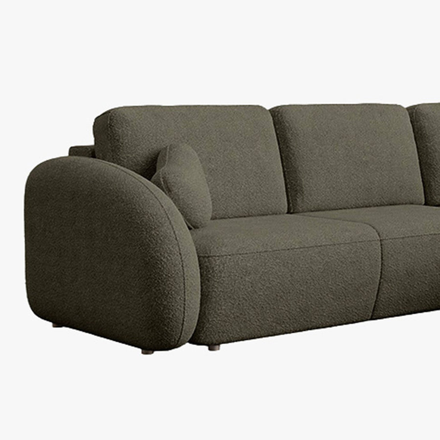 DJENA Canapé d'angle convertible avec coffre en tissu bouclette vert - Angle droit — aperçu vidéo