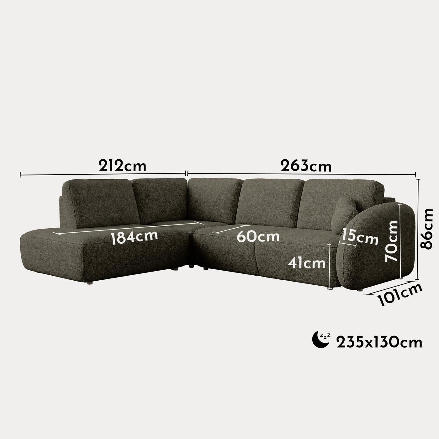 DJENA Canapé d'angle convertible avec coffre en tissu bouclette vert - Angle gauche - Canapé d'angle convertible