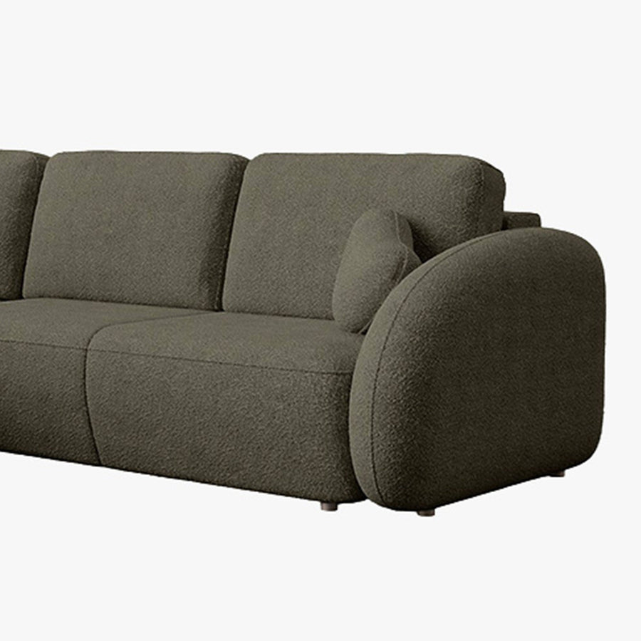 DJENA Canapé d'angle convertible avec coffre en tissu bouclette vert - Angle gauche — aperçu vidéo