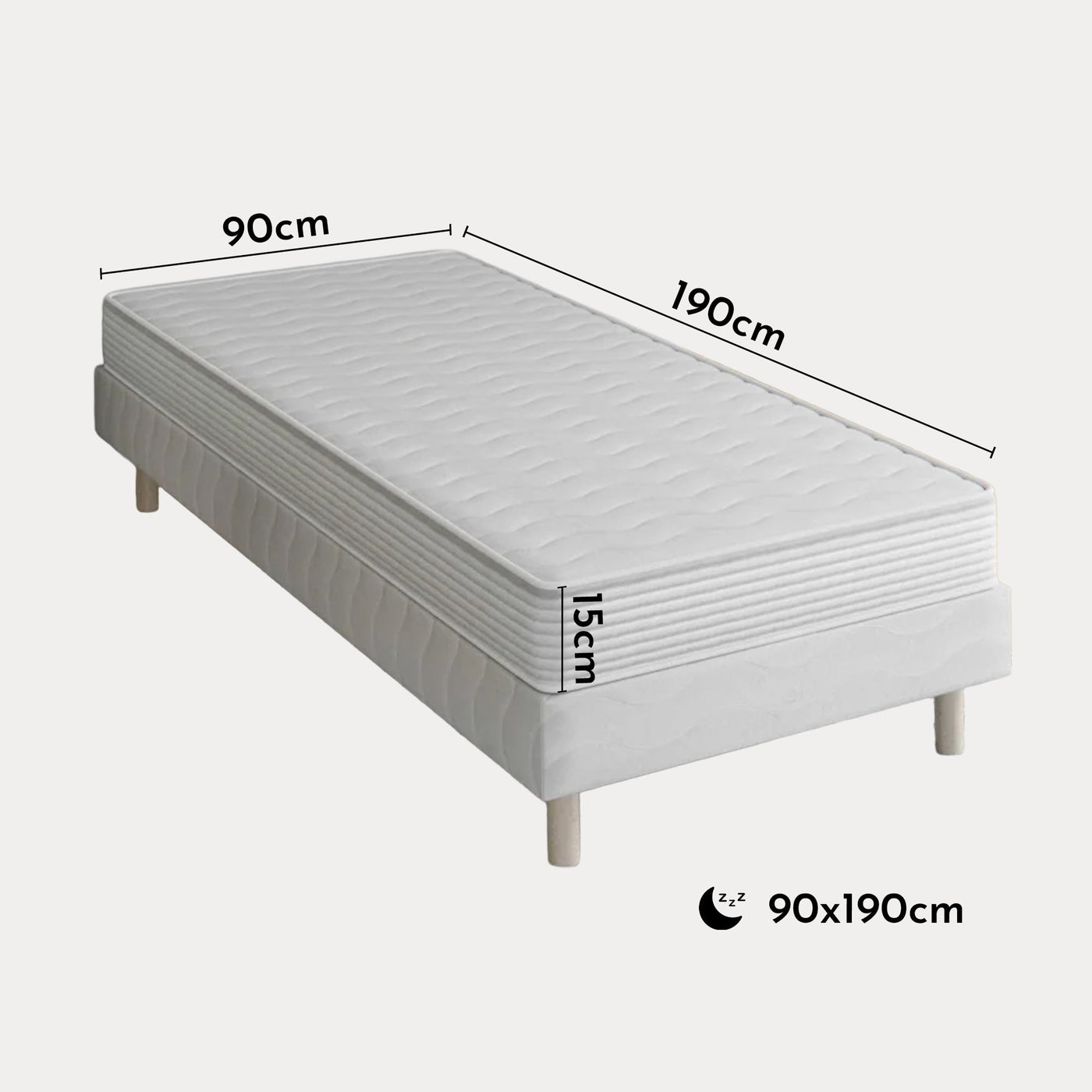 DODO SINGLE H15 Ensemble sommier+matelas 15 cm 90x190 - Ensemble literie - Mobilier Deco