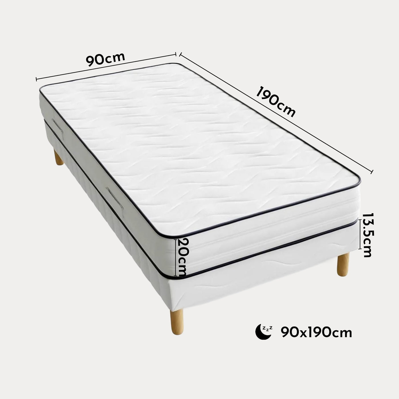 DODO SINGLE H20 Ensemble sommier+matelas 20 cm 90x190 - Ensemble literie - Mobilier Deco