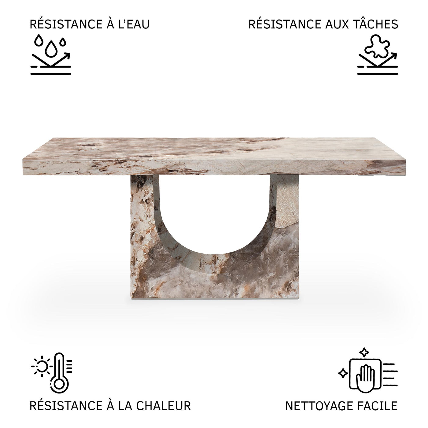 DONA Table à manger marbre d'ingénierie beige et marron - Table à manger - Mobilier Deco