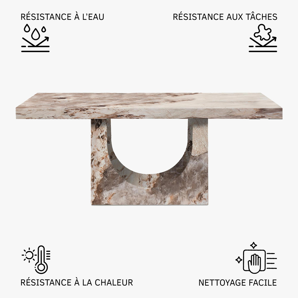 DONA Table à manger marbre d'ingénierie beige et marron - Table à manger - Mobilier Deco