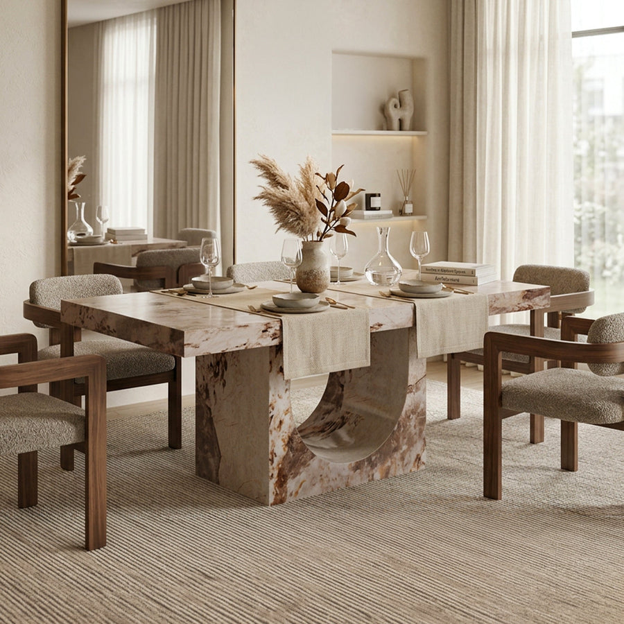 DONA Table à manger marbre d'ingénierie beige et marron — aperçu vidéo