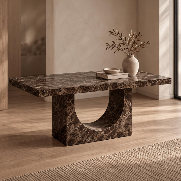 DONA Table à manger marbre d'ingénierie marron Mobilier Deco