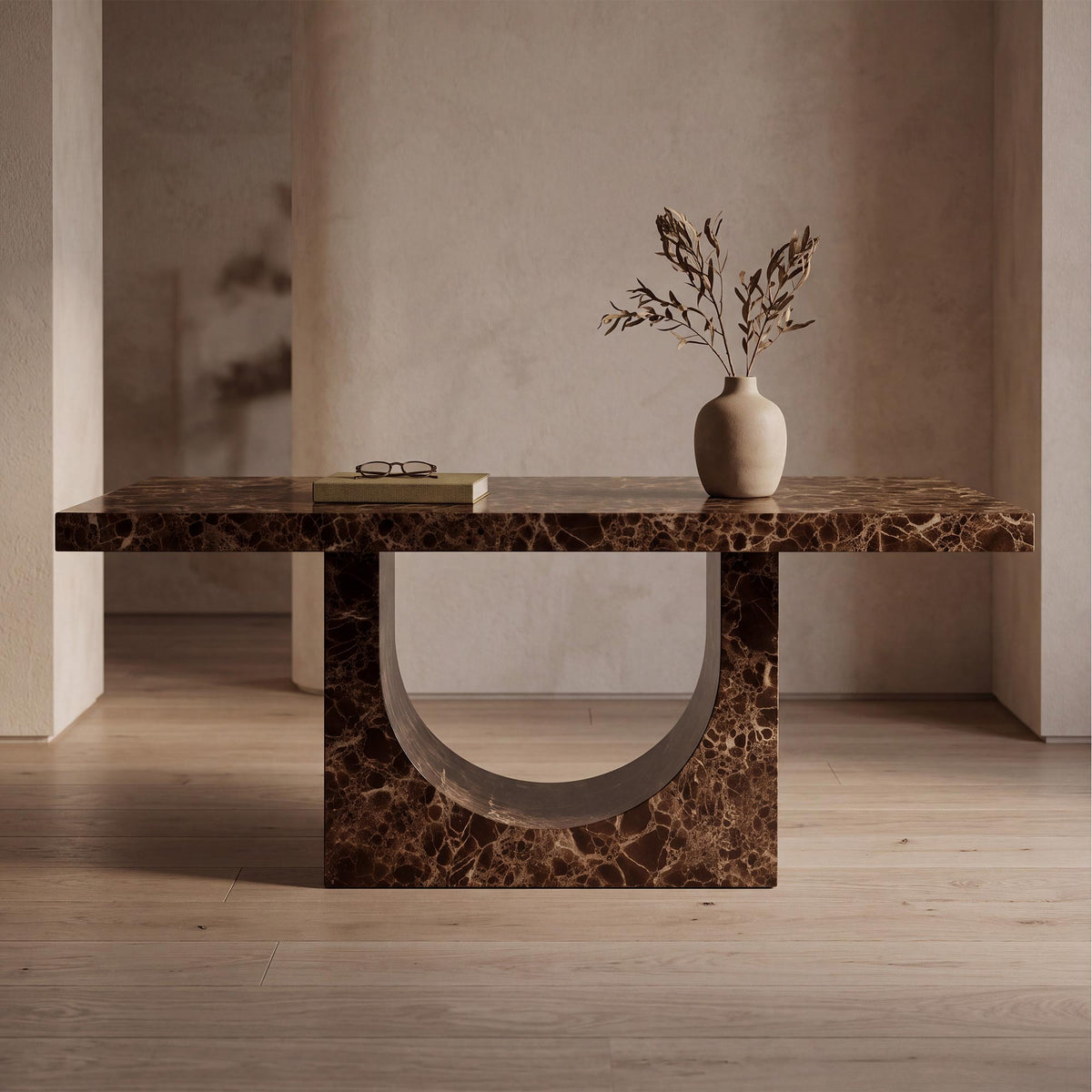 DONA Table à manger marbre d'ingénierie marron - Mobilier Deco